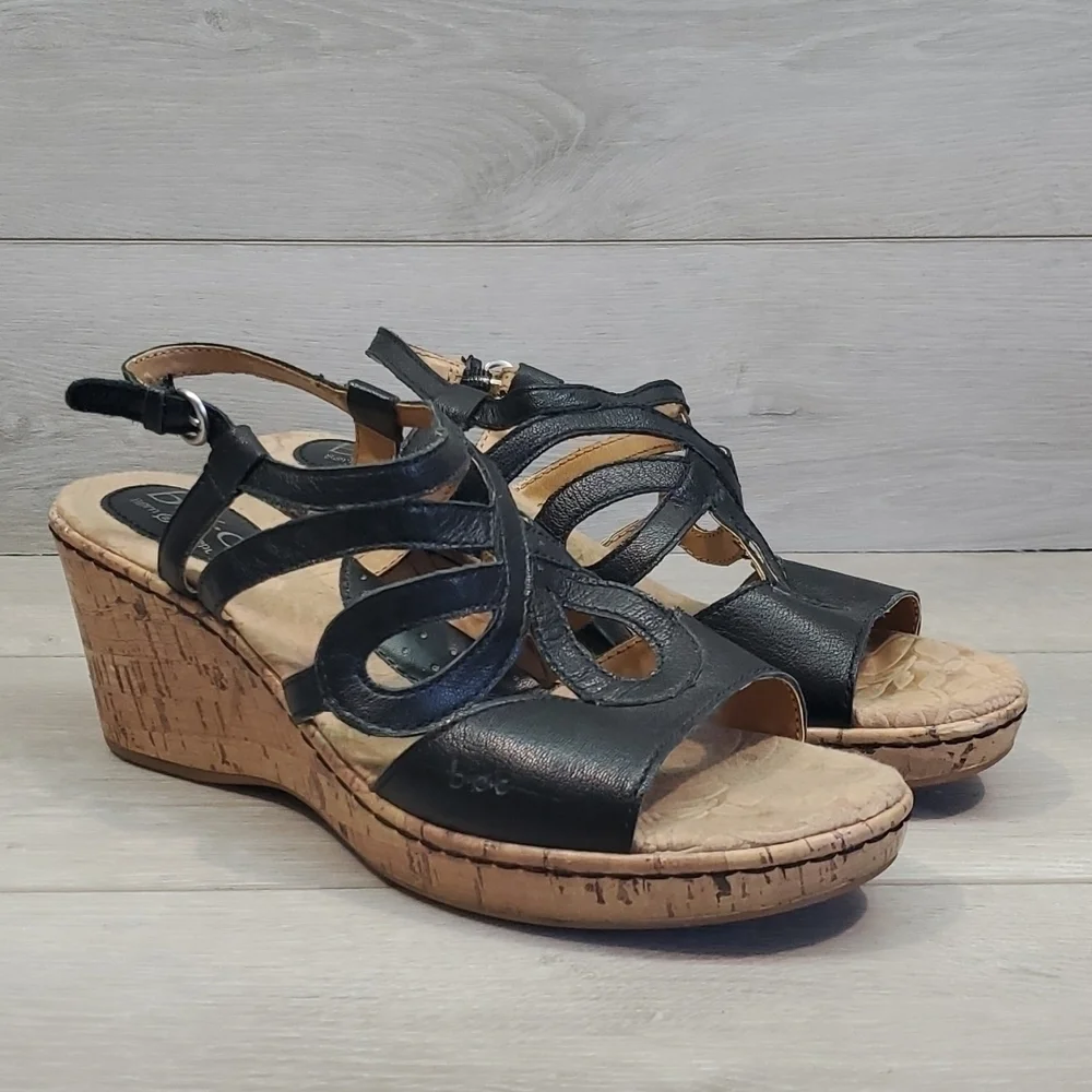 B.O.C Born Women Jalina Cork Wedge Ankle Strap Comfort Slide Sandals shoes sz 9M